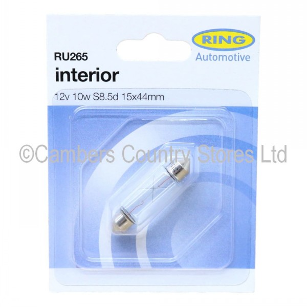 Ring RU265 Festoon Auto Bulb 12v 10w S8.5d 15 x 44mm Cambers Country