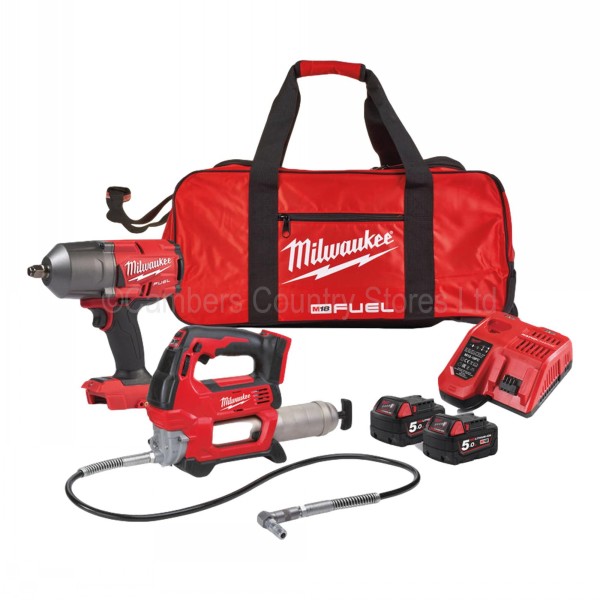 Milwaukee Impact Wrench & Grease Gun M18FPP2AI502B Cambers Country Store