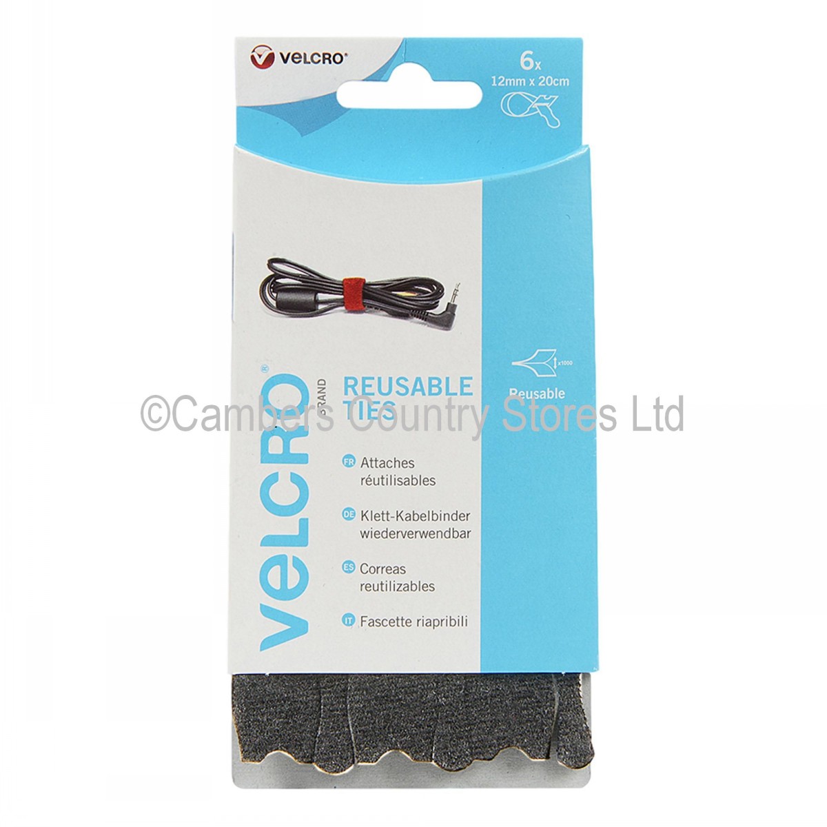 Velcro Cable Ties Black 20cm 6 Pack Cambers Country Store