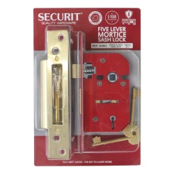 Securit 5 Lever Sash Lock Brass 63mm