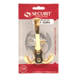 Securit Hat & Twin Coat Hook Brass 125mm