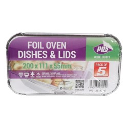 PPS Foil Food Containers & Lids 200 x 111mm 5 Pack
