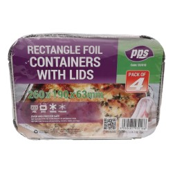 PPS Foil Food Containers & Lids 260 x 190mm 4 Pack