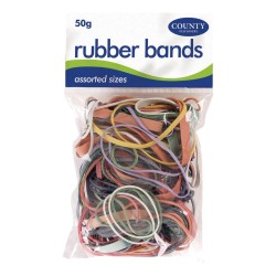Rubber Bands Assorted Sizes 50gm Coloured