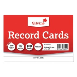 Silvine Record Cards 6" x 4" White 100 Pack