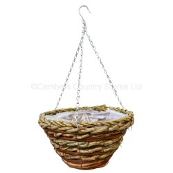 Woven Hanging Basket Striped With Chain & Liner 12"