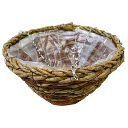 Woven Hanging Basket Striped With Chain & Liner 12"
