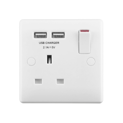 BG Rounded Edge Switched Socket 1 Gang With 2 USB 13A