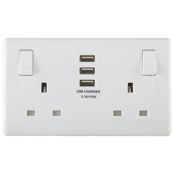 BG Rounded Edge Switched Socket 2 Gang With 3 USB 13A