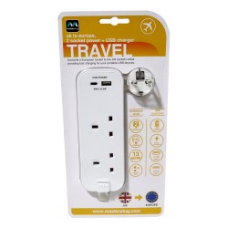 Masterplug Travel Adaptor UK To Europe 2 Socket & USB