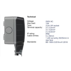 BG Weatherproof Socket 1G 13A Switched Single IP66