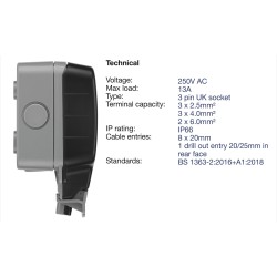 BG Weatherproof Socket 2G 13A Switched Double IP66