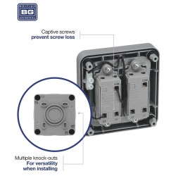 BG Weatherproof Switch 20A 2 Way Double IP66