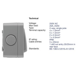 BG Weatherproof Switch 20A 2 Way Double IP66