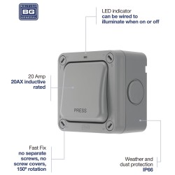 BG Weatherproof Switch 20A 2 Way Retractive IP66