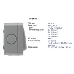 BG Weatherproof Switch 20A 2 Way Retractive IP66