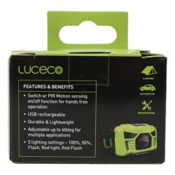 Luceco Rechargeable LED Head Torch With PIR