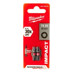 Milwaukee Shockwave 25mm T25 Screwdriver Bit 2 Pack