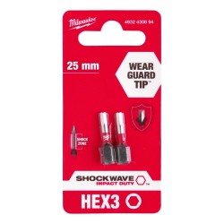 Milwaukee Shockwave 25mm HEX3 Screwdriver Bits 2 Pack