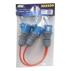 Maypole Site Plug Blue 230v 16 Amp 2 Way Splitter