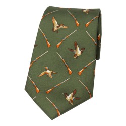 Soprano Country Silk Tie Shotgun & Ducks Green