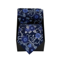 Soprano Silk Tie & Hanky Set Navy Flowers