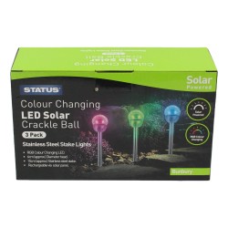 Status LED Solar Colour Changing Crackle Balls 3 Pk