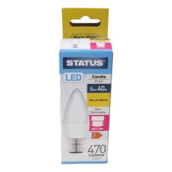 Status LED Light Bulb Candle Large BC 5w/40w
