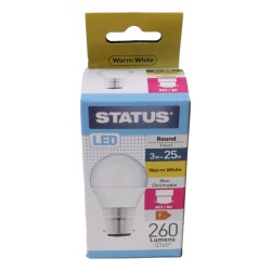 Status LED Light Bulb Round Large BC 3w/25w
