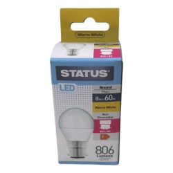 Status LED Light Bulb Round Large BC 8w/60w