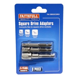 Faithfull Hex To Square Drive Adaptor 3 Pack