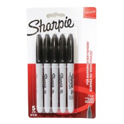 Sharpie Marker Pens Fine Tip Black 5 Pack