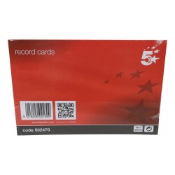 5 Star Office Record Cards 100 Pack 152mm x 102mm